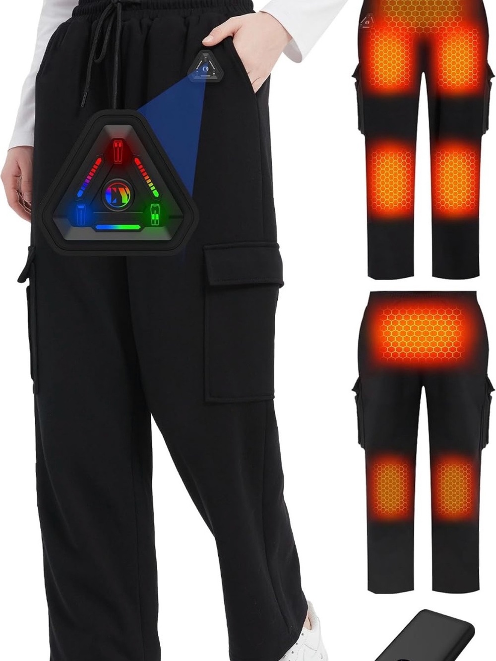 Women's Black Heated Cargo Pants with Adjustable Warmth
